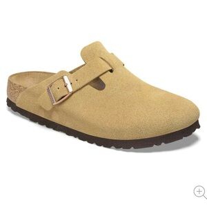 Birkenstock Boston Suede Leather Clog in Latte Cream